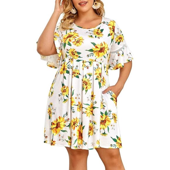 Sunflower Womens Dress With Bell Sleeves & Pockets Size 20W Babydoll - Picture 1 of 7